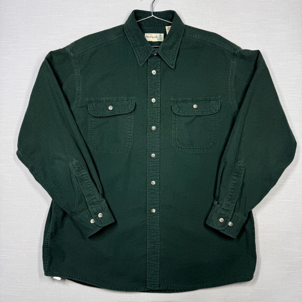 Fieldmaster Chamois Shirt Men Large Green Flannel‎ Long Sleeve Workwear Thick